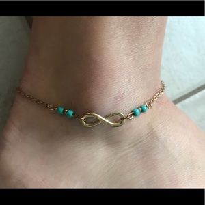 Turquoise & Gold Infinity Anklet Bracelet